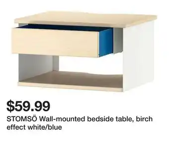 Ikea STOMSÖ Wall-mounted bedside table, birch effect white/blue offer