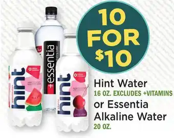 Heinen's Hint Water, 16 OZ. or Essentia Alkaline Water, 20 OZ offer