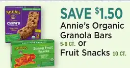 Heinen's Annie's Organic Granola Bars, 5-6 CT. or Fruit Snacks, 10 CT offer