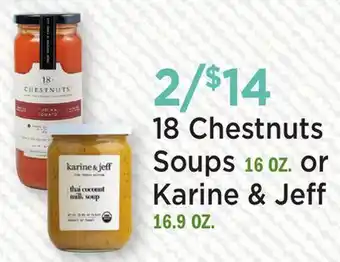 Heinen's Chestnuts Soups, 16 OZ. or Karine & Jeff, 16.9 OZ offer