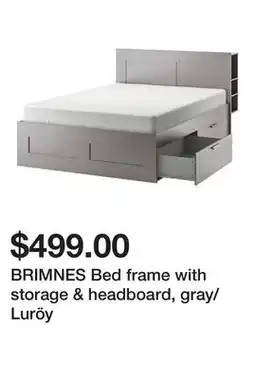 Ikea BRIMNES Bed frame with storage & headboard, gray/Luröy offer