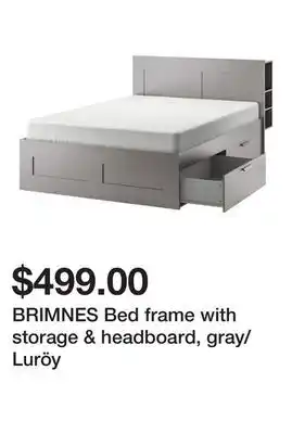 Ikea BRIMNES Bed frame with storage & headboard, gray/Luröy offer