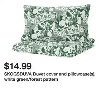 Ikea SKOGSDUVA Duvet cover and pillowcase(s), white green/forest pattern offer