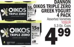 Bravo Supermarkets DANNON OIKOS TRIPLE ZERO GREEK YOGURT 4 PACK offer