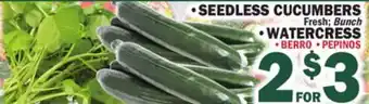 Bravo Supermarkets SEEDLESS CUCUMBERS, WATERCRESS offer