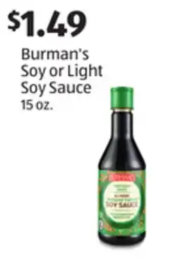 Aldi Burman's Soy or Light Soy Sauce offer