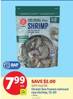 Lidl Ocean Sea frozen colossal raw shrimp, 15-20 offer