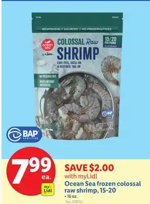 Lidl Ocean Sea frozen colossal raw shrimp, 15-20 offer