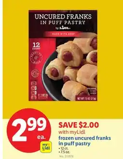 Lidl frozen uncured franks in puff pastry offer