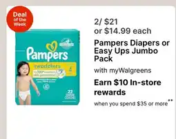 Walgreens Pampers Diapers or Easy Ups Jumbo Pack offer