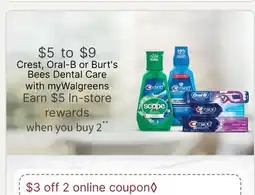 Walgreens Crest, Oral-B or Burt's Bees Dental Care offer