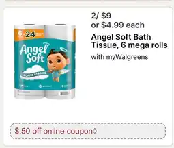 Walgreens Angel Soft Bath Tissue, 6 mega rolls offer