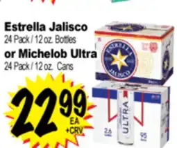 Superior Grocers Estrella Jalisco, 24 Pack/12 oz. Bottles or Michelob Ultra, 24 Pack/12 oz. Cans offer