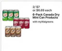 Walgreens 6-Pack Canada Dry Mini Can Products offer