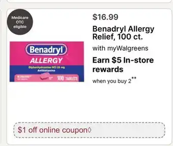 Walgreens Benadryl Allergy Relief, 100 ct offer