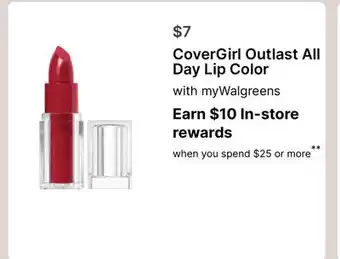 Walgreens CoverGirl Outlast All Day Lip Color offer