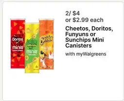 Walgreens Cheetos, Doritos, Funyuns or Sunchips Mini Canisters offer