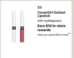 Walgreens CoverGirl Outlast Lipstick offer