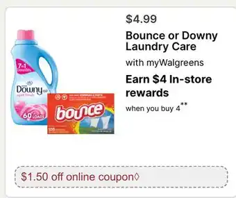 Walgreens Bounce or Downy Laundry Care offer