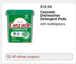 Walgreens Cascade Dishwasher Detergent Pods offer