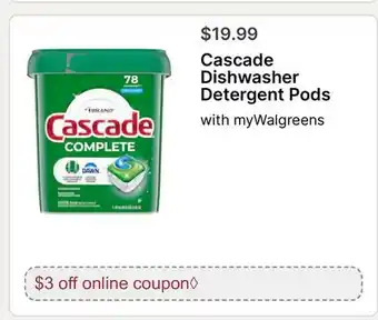 Walgreens Cascade Dishwasher Detergent Pods offer