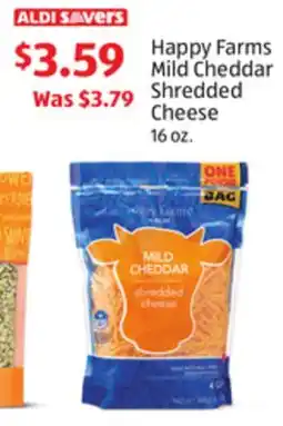 Aldi Happy Farms Mild Cheddar Shredded Cheese offer