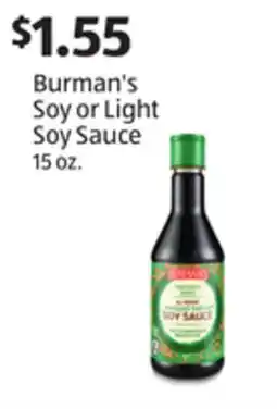 Aldi Burman's Soy or Light Soy Sauce offer