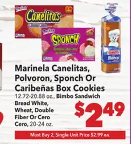 Vallarta Supermarkets Marinela, Canelitas, Polvoron, Sponch Or Caribeñas Box Cookies offer