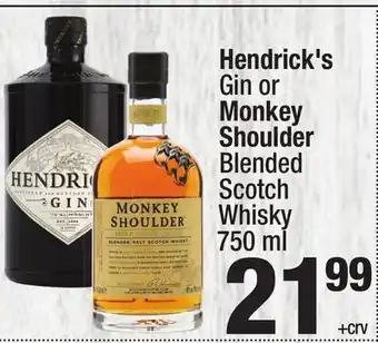 Super King Markets Hendrick's Gin or Monkey Shoulder Blended Scotch Whisky offer