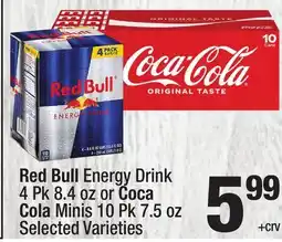 Super King Markets Red Bull Energy Drink 4 Pk 8.4 oz or Coca Cola Minis 10 Pk 7.5 oz offer