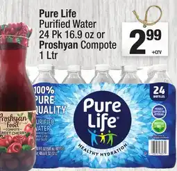 Super King Markets Pure Life Purifi ed Water 24 Pk 16.9 oz or Proshyan Compote 1 Ltr Compote offer