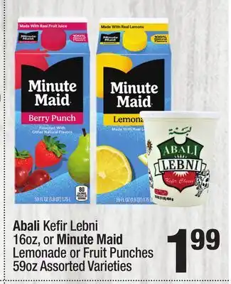 Super King Markets Abali Kefi r Lebni 16oz, or Minute Maid Lemonade or Fruit Punches 59oz offer