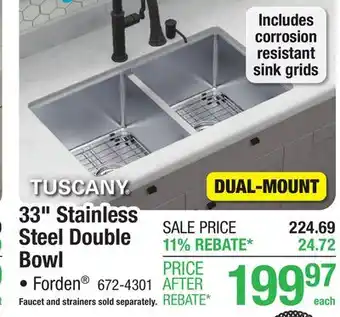 Menards Tuscany Forden Dual Mount 33 Stainless Steel 1-Hole Double Bowl Kitchen Sink offer