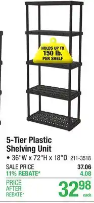 Menards MaxIt Knect-A-Shelf 36W x 72H x 18D 5-Tier Plastic Shelving Unit offer