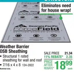 Menards ForceField Weather Barrier System 7/16 x 4 x 8 OSB Wall and Roof Sheathing offer