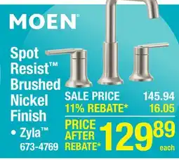 Menards Moen Zyla Two-Handle Widespread Spot Resist Brushed Nickel Bathroom Sink Faucet offer