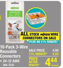 Menards WAGO Lever-Nuts 3-Wire 24-12 AWG Connector - 10 Count offer