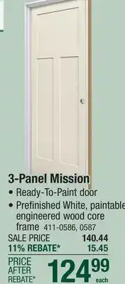 Menards Mastercraft 30W x 80H Primed 3-Panel Mission Prehung Interior Door - Right Inswing offer