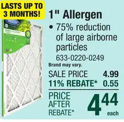 Menards BestAir Basic Allergen 7500 16 x 20 x 1 MERV 8 Pleated Air Filter offer