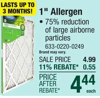 Menards BestAir Basic Allergen 7500 16 x 20 x 1 MERV 8 Pleated Air Filter offer