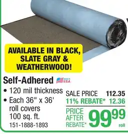 Menards EasyStick Plus 36 x 36' Weatherwood Self-Adhering Rolled Roofing (100 sq ft Coverage) offer