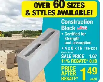 Menards 4 x 8 x 16 Regular Construction Block offer