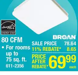 Menards Broan-NuTone Roomside Series Humidity Sensing 80 CFM Bathroom Exhaust Fan offer