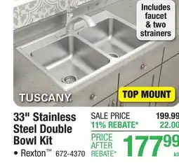 Menards Tuscany Rexton Top Mount 33 Stainless Steel 3-Hole Double Bowl Kitchen Sink offer