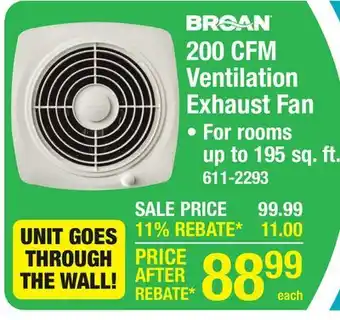 Menards Broan 200 CFM Utility Wall Ventilation Exhaust Fan offer