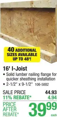 Menards 2-1/2 x 9-1/2 x 16' I-Joist 40 Series offer