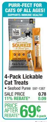 Menards Treat Meow Squeeze & Thank You Seafood Puree Lickable Cat Treats - 4 Pack offer