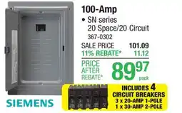 Menards Siemens SN 100-Amp 20-Space 20-Circuit Indoor Main Breaker Plug-On Neutral Load Center Value Pack offer