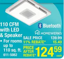 Menards Homewerks 110 CFM 1.5 Sone Bluetooth LED Bath Fan offer