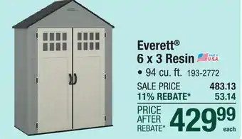 Menards Suncast Everett 6 x 3 Outdoor Resin Storage Shed offer